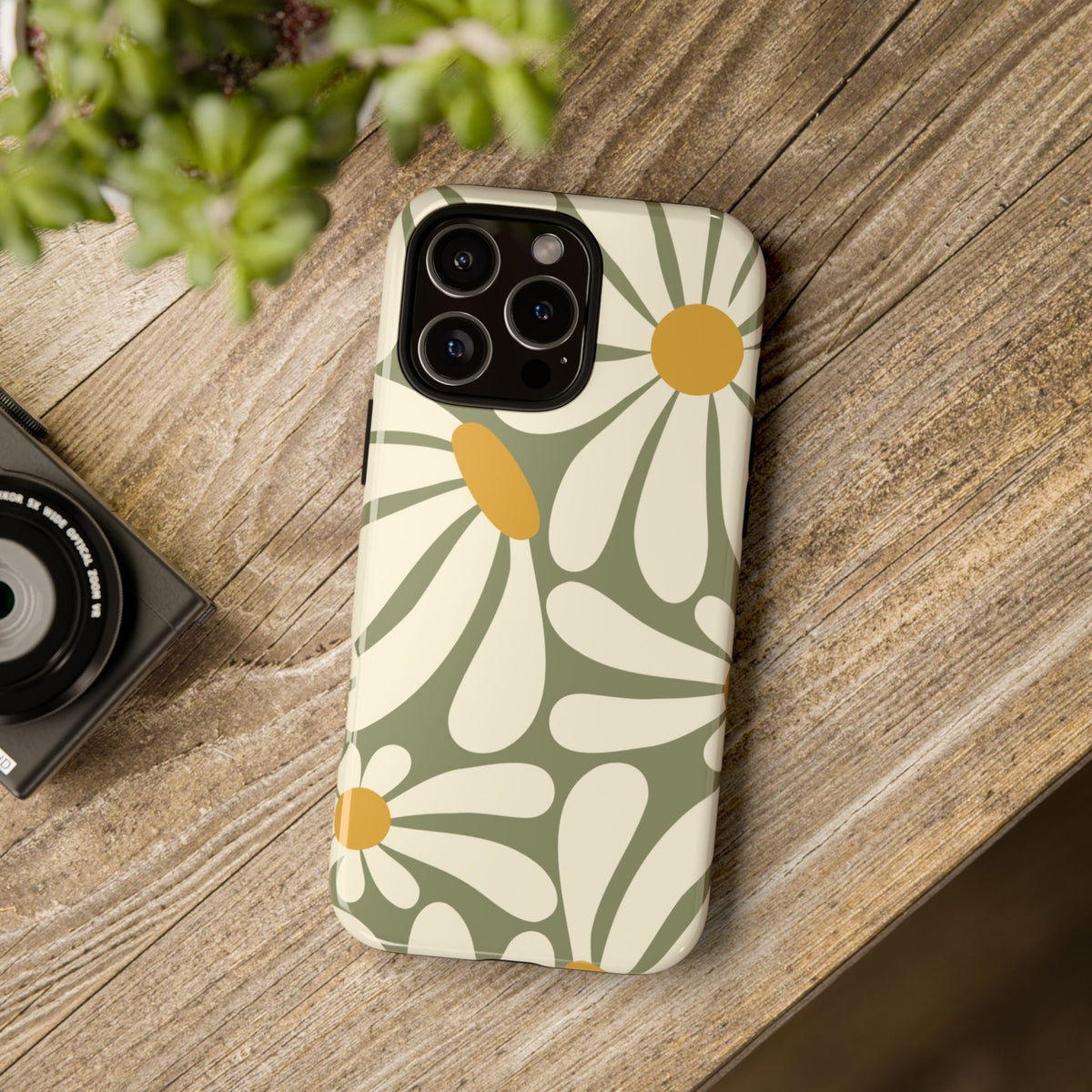 Retro Green Daisy Pattern #1 Phone Case - Green Phone Case