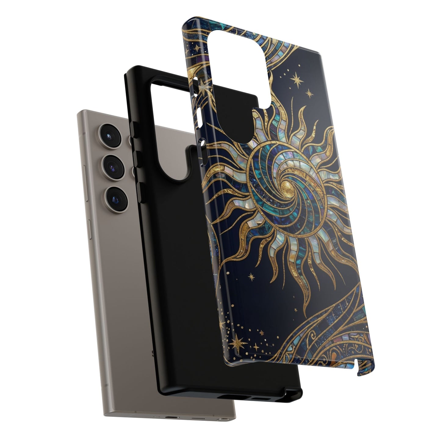 Elegant Navy & Gold Solar Spiral Phone Case