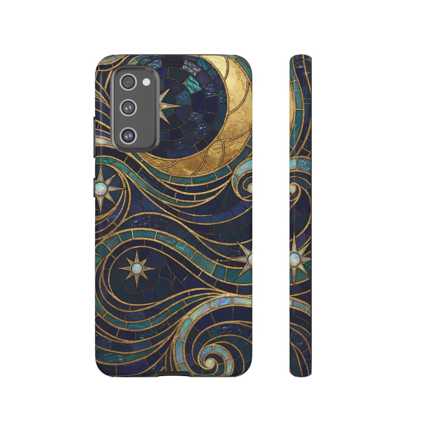 Elegant Navy & Gold Crescent Moon Mosaic Phone Case