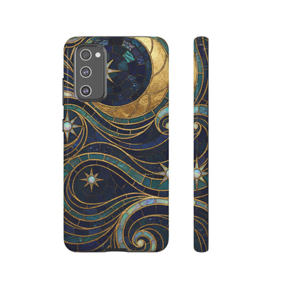 Elegant Navy & Gold Crescent Moon Mosaic Phone Case
