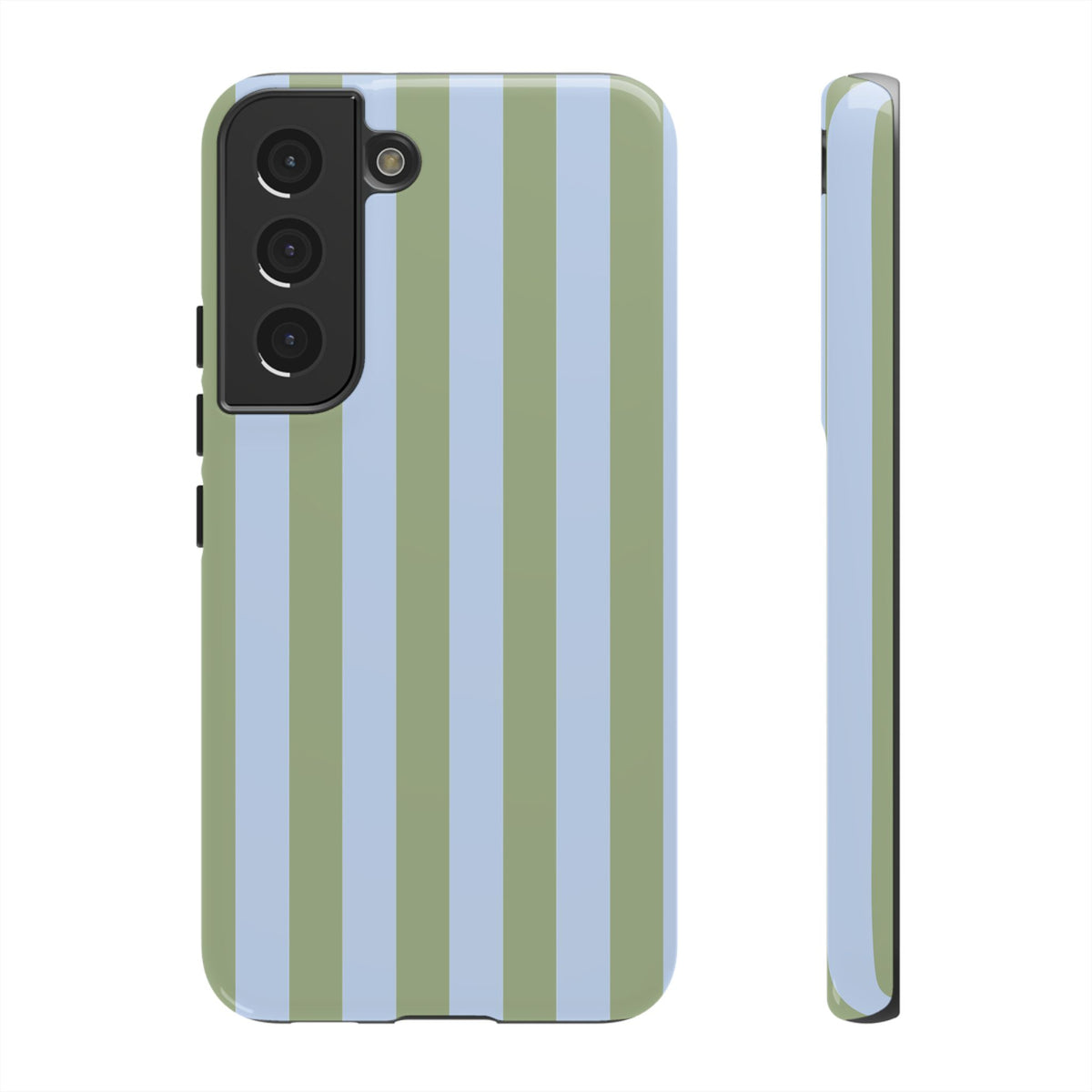 Trendy Ice Blue & Green Stripe Pattern Phone Case - Blue Phone Case - Samsung Galaxy S22 / Glossy