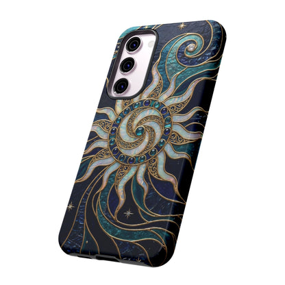 Elegant Teal & Gold Cosmic Sunburst Phone Case