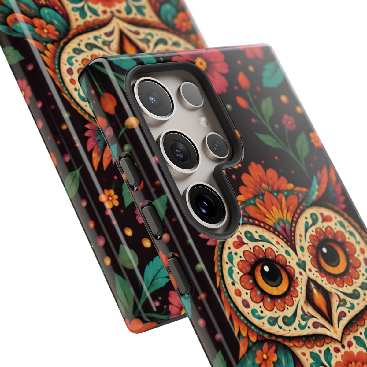 Vibrant Terracotta and Teal Calavera Owl Phone Case - Multicolor Phone Case