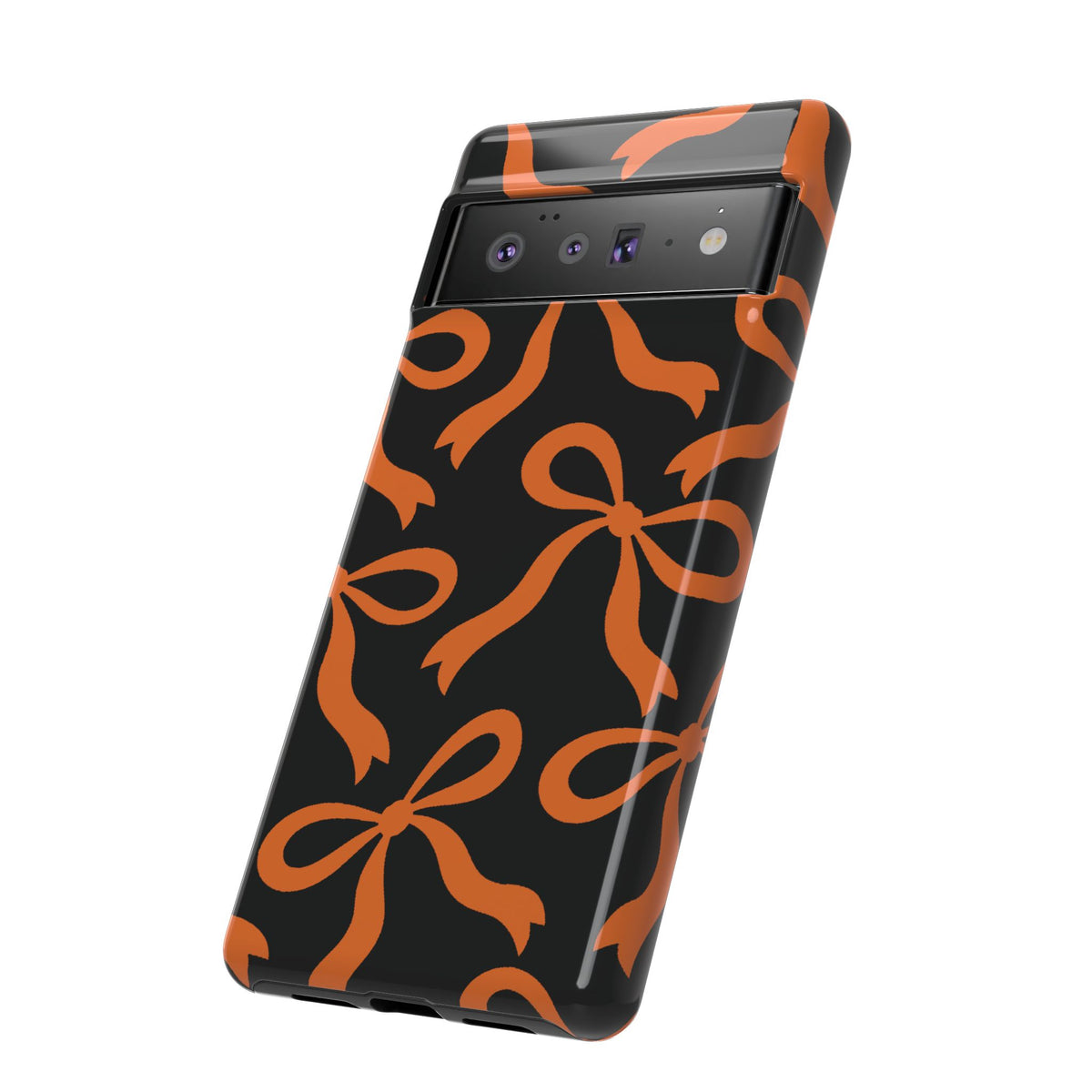 Bold Black and Burnt Orange Bow Pattern Phone Case - Black Phone Case