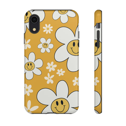 Fun Retro Daisy Pattern with Yellow Background Phone Case - Yellow Phone Case - iPhone XR / Glossy
