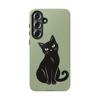 Minimalist Sage Green & Black Cat Phone Case