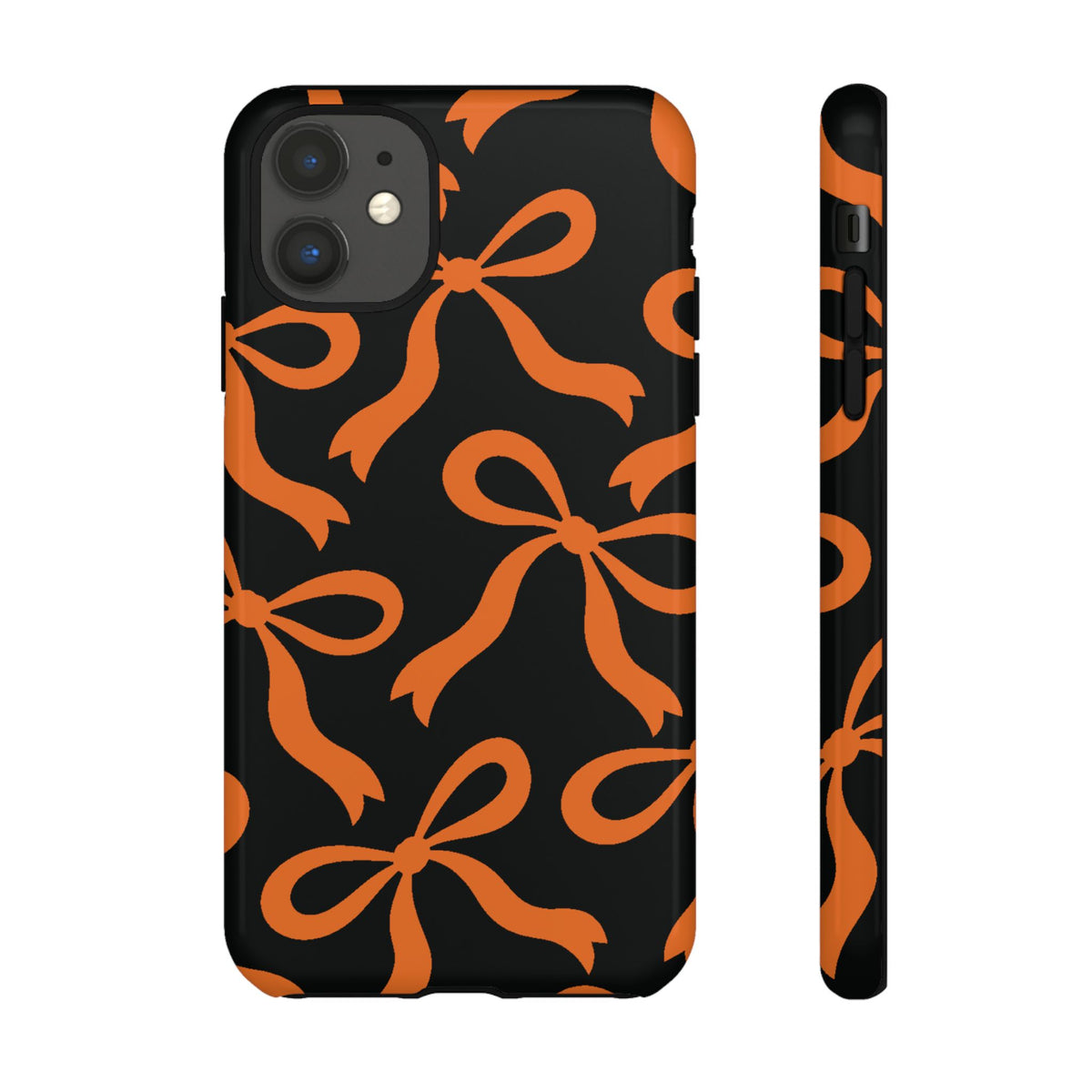 Bold Black and Burnt Orange Bow Pattern Phone Case - Black Phone Case - iPhone 11 / Glossy