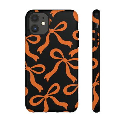 Bold Black and Burnt Orange Bow Pattern Phone Case - Black Phone Case - iPhone 11 / Glossy