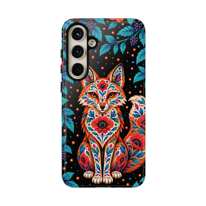 Vibrant Orange and Turquoise Calavera Fox Phone Case - Multicolor Phone Case - Samsung Galaxy S24 Plus / Glossy