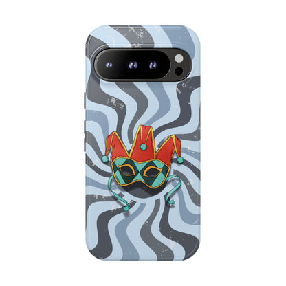 Google Pixel 9 Pro / Glossy Phone Case - Venetian Jester Mask – Blue Retro Soft Revival Phone Case
