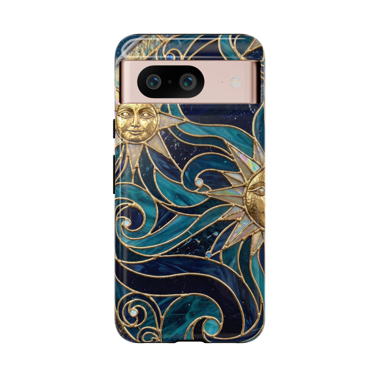 Elegant Teal & Gold Celestial Suns Phone Case