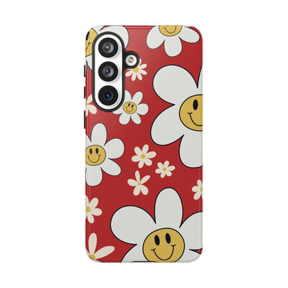 Fun Retro Daisy Pattern with Red Background Phone Case - Red Phone Case - Samsung Galaxy S26 Plus / Glossy