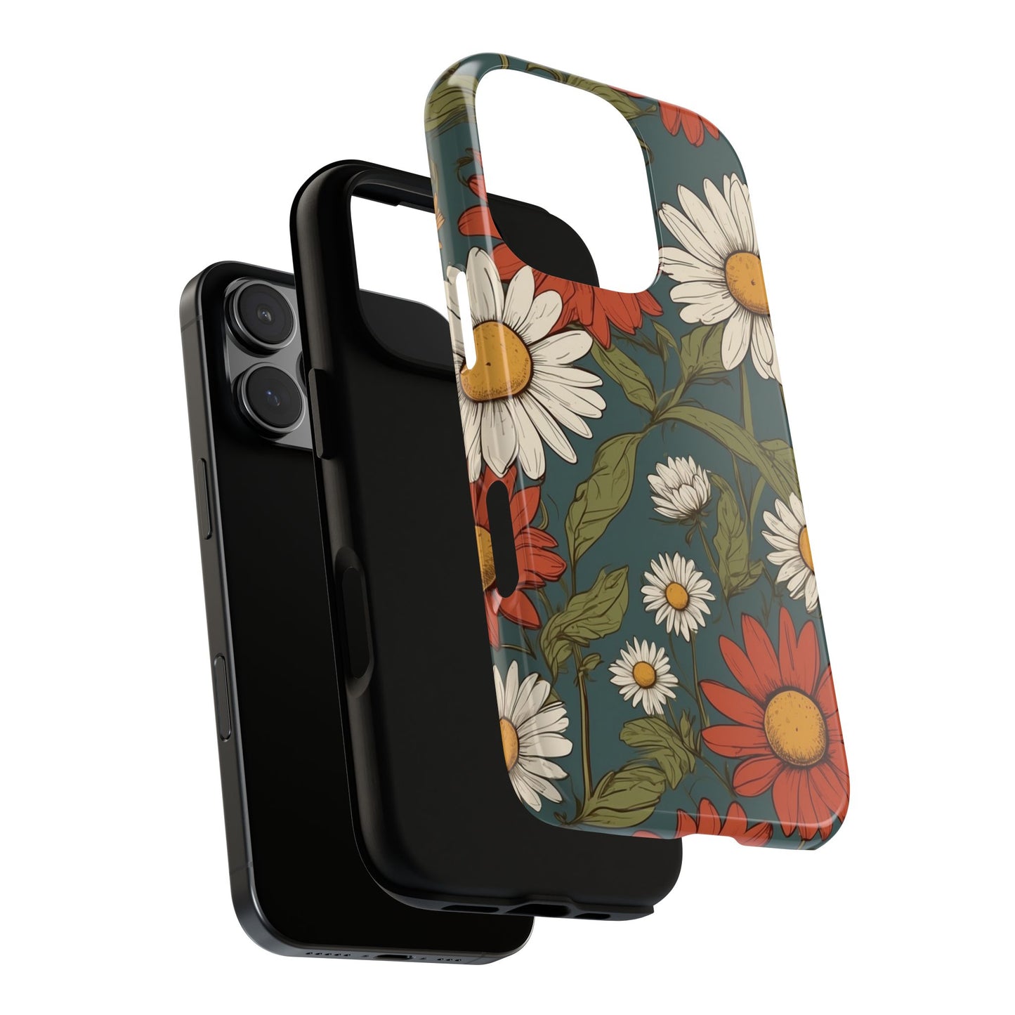 Phone Case - Boho Chic Daisies Floral Pattern ’White & Red’ Phone Case