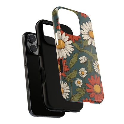 Phone Case - Boho Chic Daisies Floral Pattern ’White & Red’ Phone Case