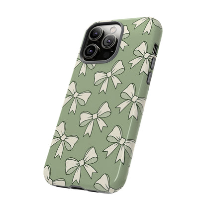 Chic Sage Green Bow Pattern Phone Case