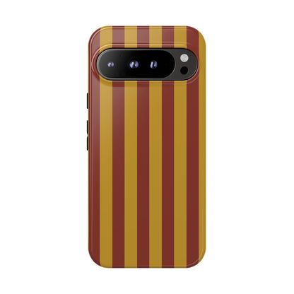 Google Pixel 9 Pro XL / Glossy Phone Case - Trendy Mustard & Burgandy Stripe Pattern Phone Case
