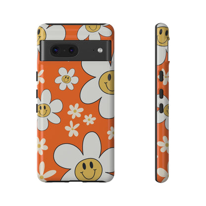 Fun Retro Daisy Pattern with Orange Background Phone Case - Orange Phone Case - Google Pixel 7 / Glossy