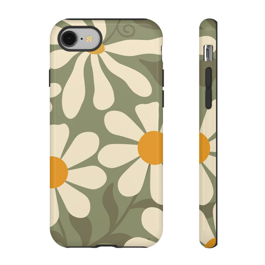 Retro Green Daisy Pattern #2 Phone Case - Green Phone Case - iPhone 8 / Glossy
