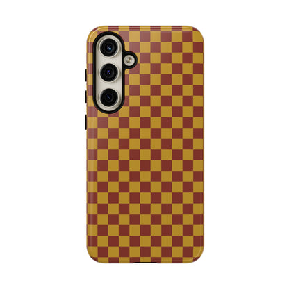 Samsung Galaxy S24 Plus / Glossy Phone Case - Trendy Mustard & Burgandy Small Checked Pattern Phone Case