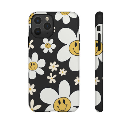 iPhone 11 Pro / Glossy Phone Case - Fun Retro Daisy Pattern with Dark Grey Background Phone Case