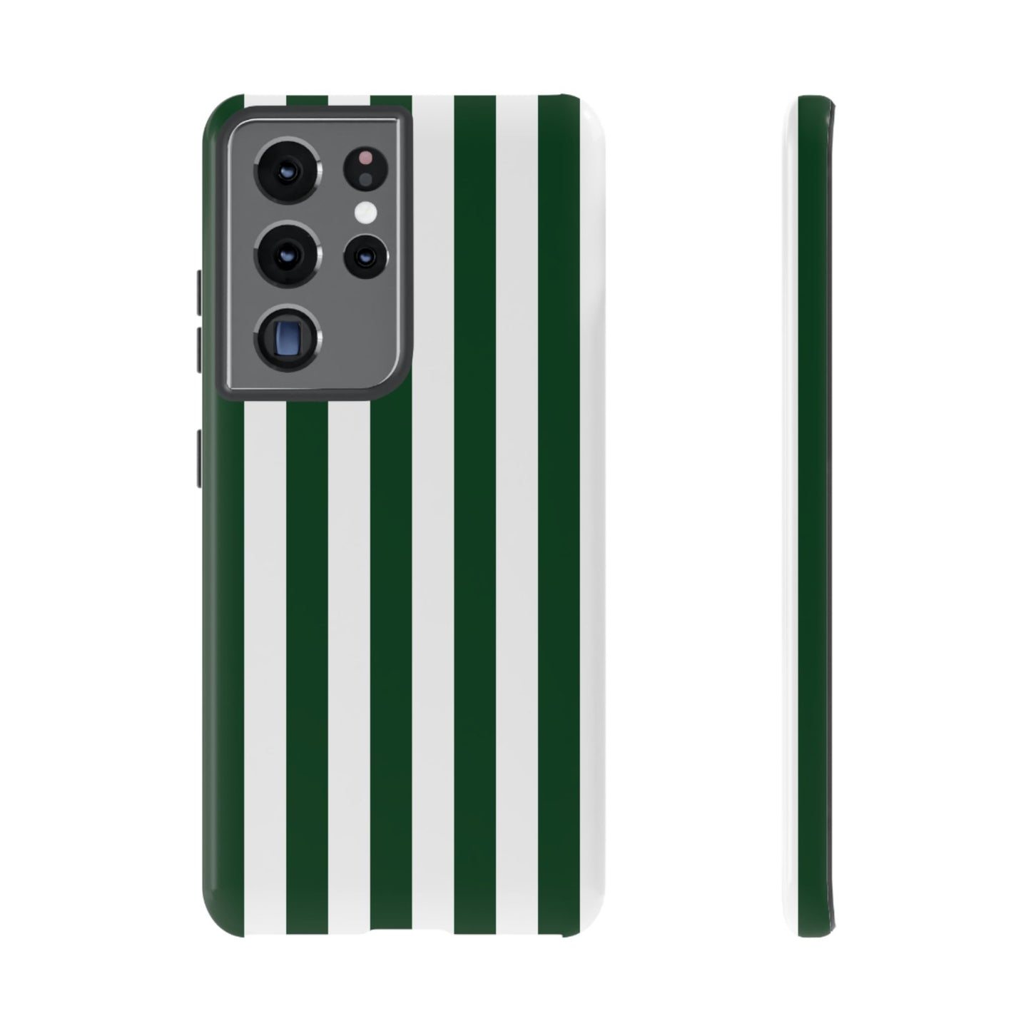 Samsung Galaxy S21 Ultra / Glossy Phone Case - Simple Dark Green & White Stripe Pattern Phone Case