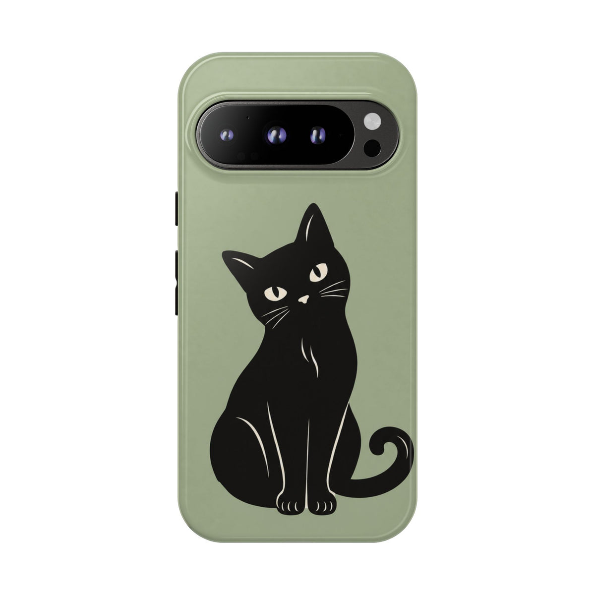 Minimalist Sage Green & Black Cat Phone Case