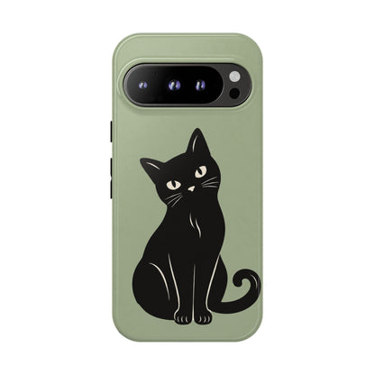 Minimalist Sage Green & Black Cat Phone Case