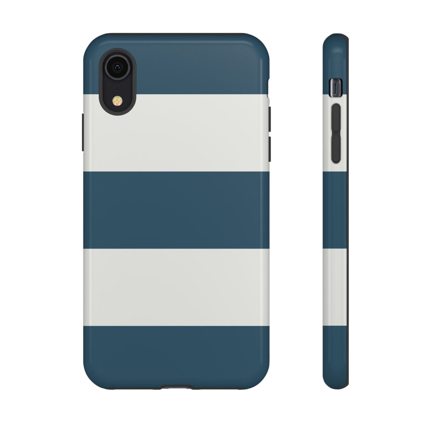 iPhone XR / Glossy Phone Case - Blue & White Horizontal Stripe Pattern Phone Case