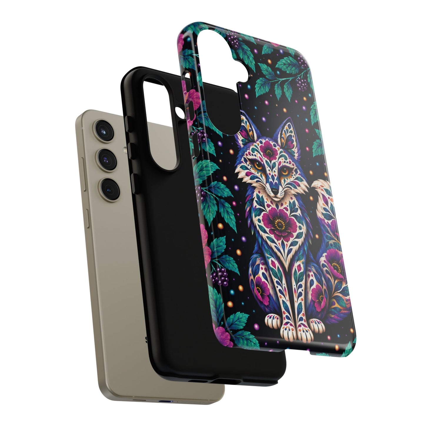 Vibrant Purple and Teal Calavera Fox Phone Case - Multicolor Phone Case