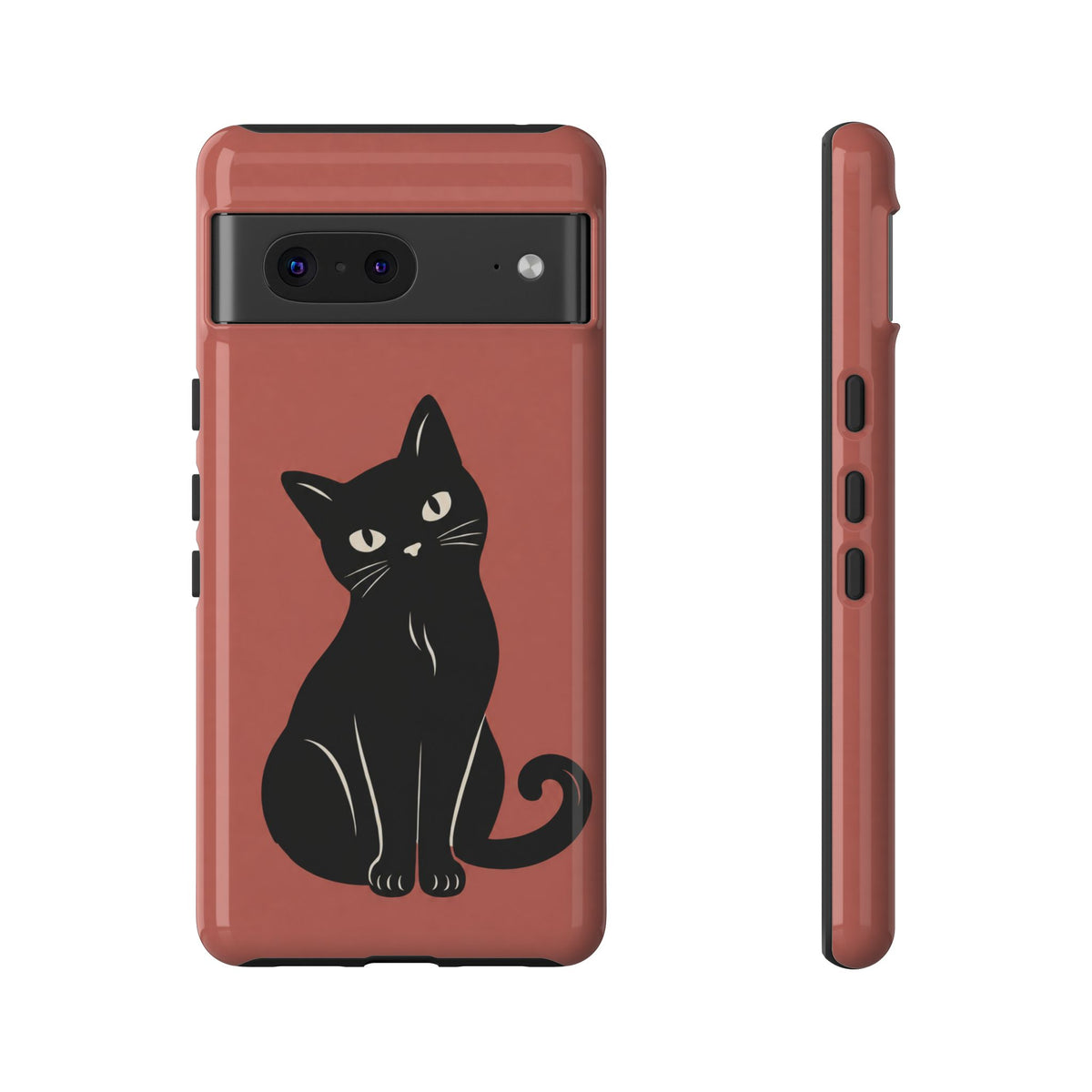 Minimalist Coral Red & Black Cat Phone Case
