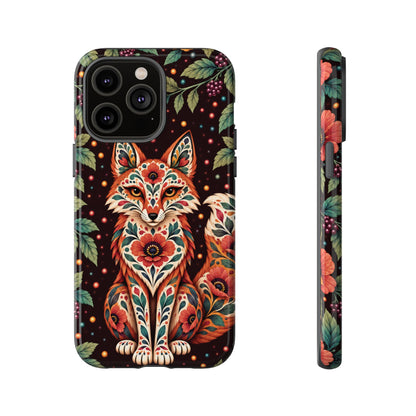 Vibrant Terracotta and Teal Calavera Fox Phone Case - Multicolor Phone Case - iPhone 14 Pro Max / Glossy