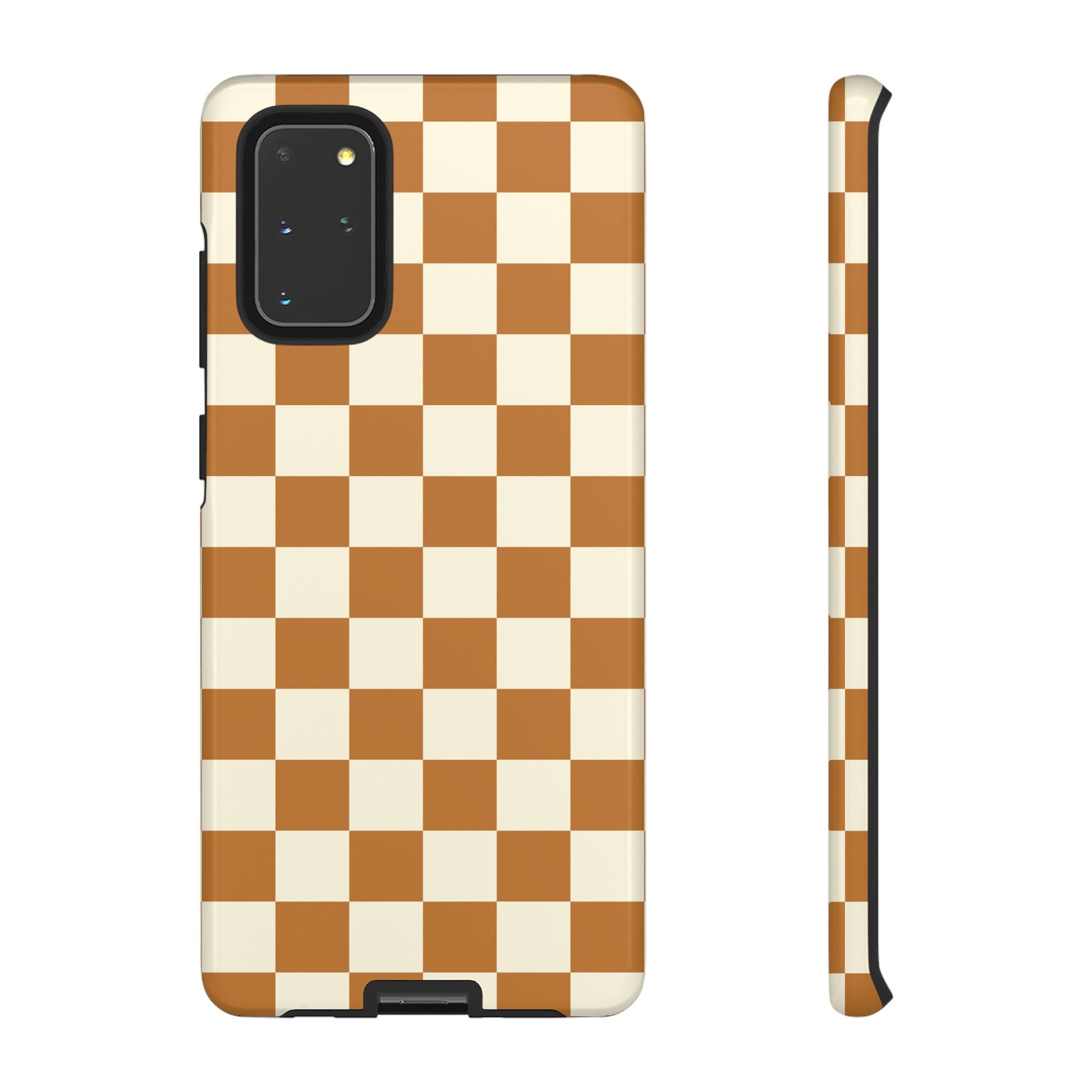 Samsung Galaxy S20+ / Glossy Phone Case - ’Orange & White Checkered Pattern’ Phone Case