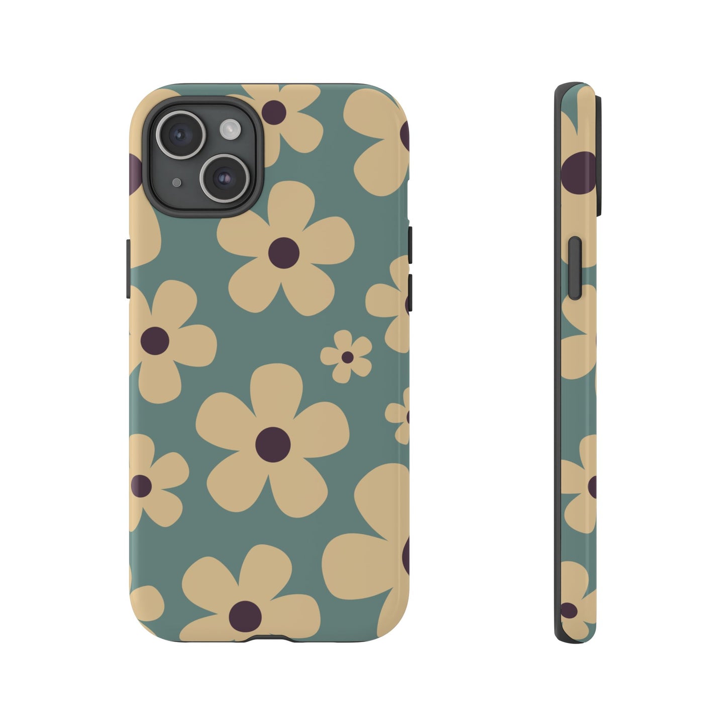 iPhone 15 Plus / Glossy Phone Case - Cute Blue & Cream Daisy Pattern Phone Case
