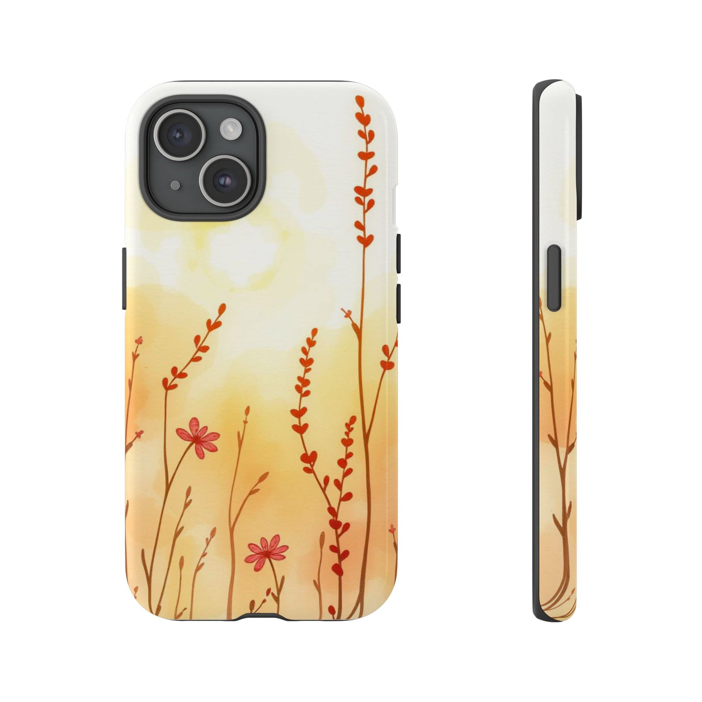 iPhone 15 / Glossy Phone Case - Boho Chic Watercolour Wildflower Dusk Pattern Phone Case