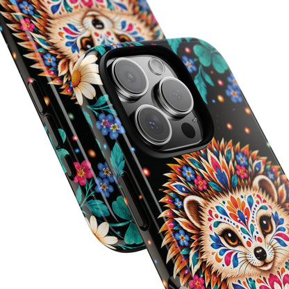 Vibrant Orange and Turquoise Calavera Hedgehog Phone Case - Multicolor Phone Case