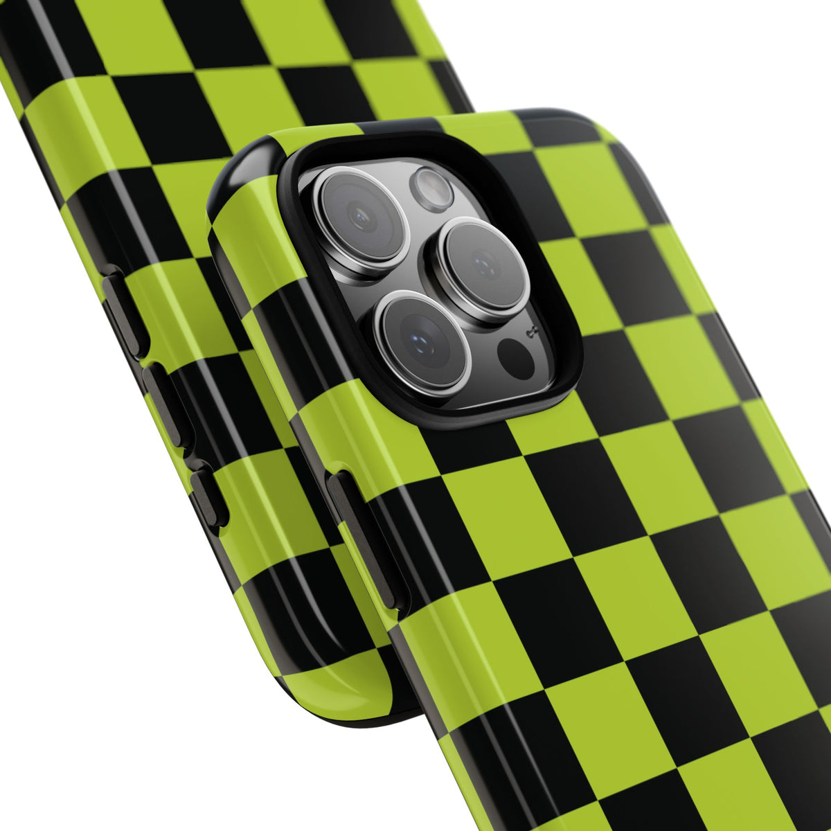 Trendy Neon Lime Green & Black Checked Pattern Phone Case - Green Phone Case