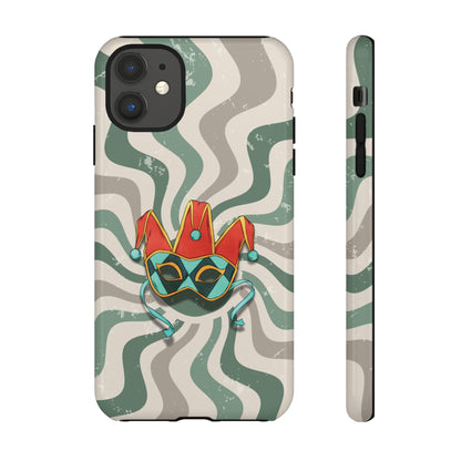 iPhone 11 / Glossy Phone Case - Venetian Jester Mask – Green Retro Soft Revival Phone Case