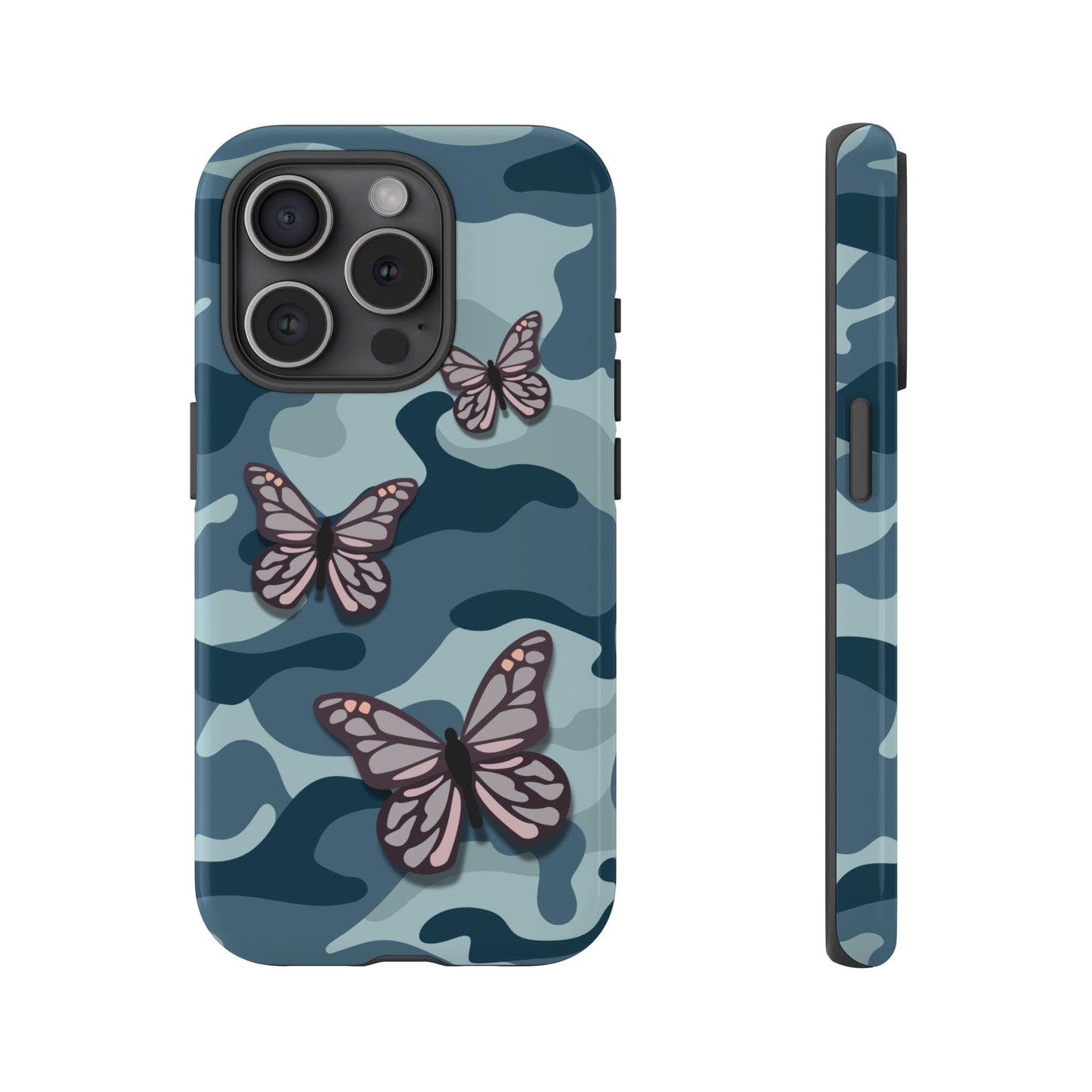 Dark Blue Butterfly Camo Phone Case - Blue Phone Case - iPhone 15 Pro / Glossy