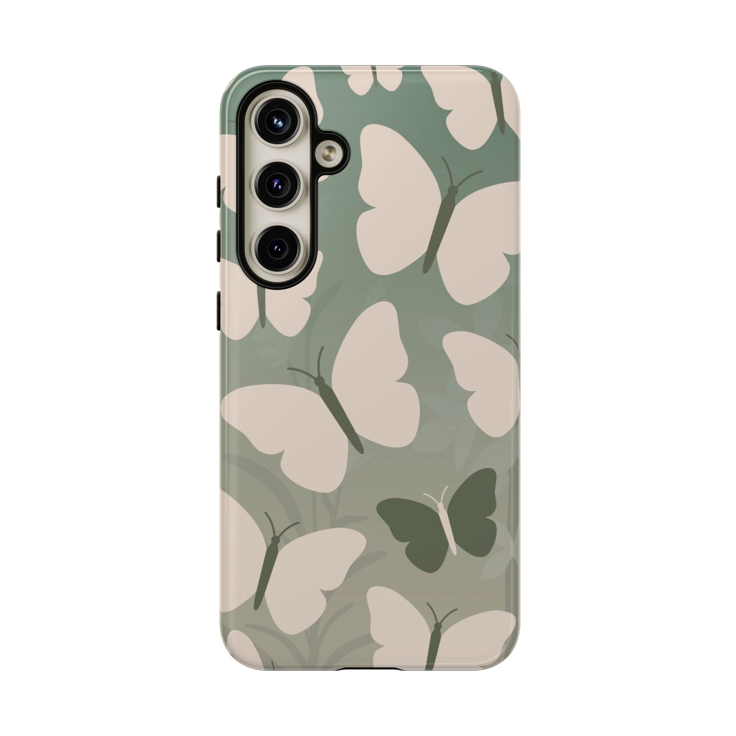 Samsung Galaxy S24 Plus / Glossy Phone Case - Minimalist Light Green Butterfly Pattern Phone Case