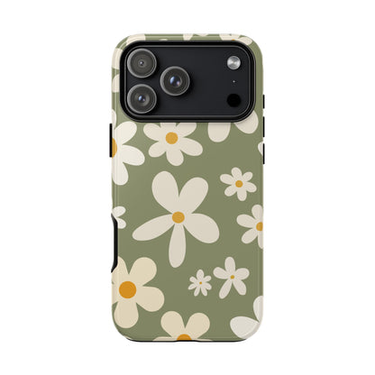 iPhone 17 Pro Max / Glossy Phone Case - ’Green Daisy Pattern’ Phone Case