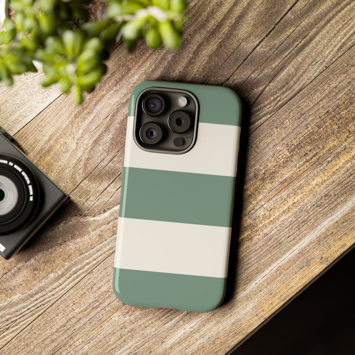 Green & White Horizontal Stripe Pattern Phone Case - Green Phone Case