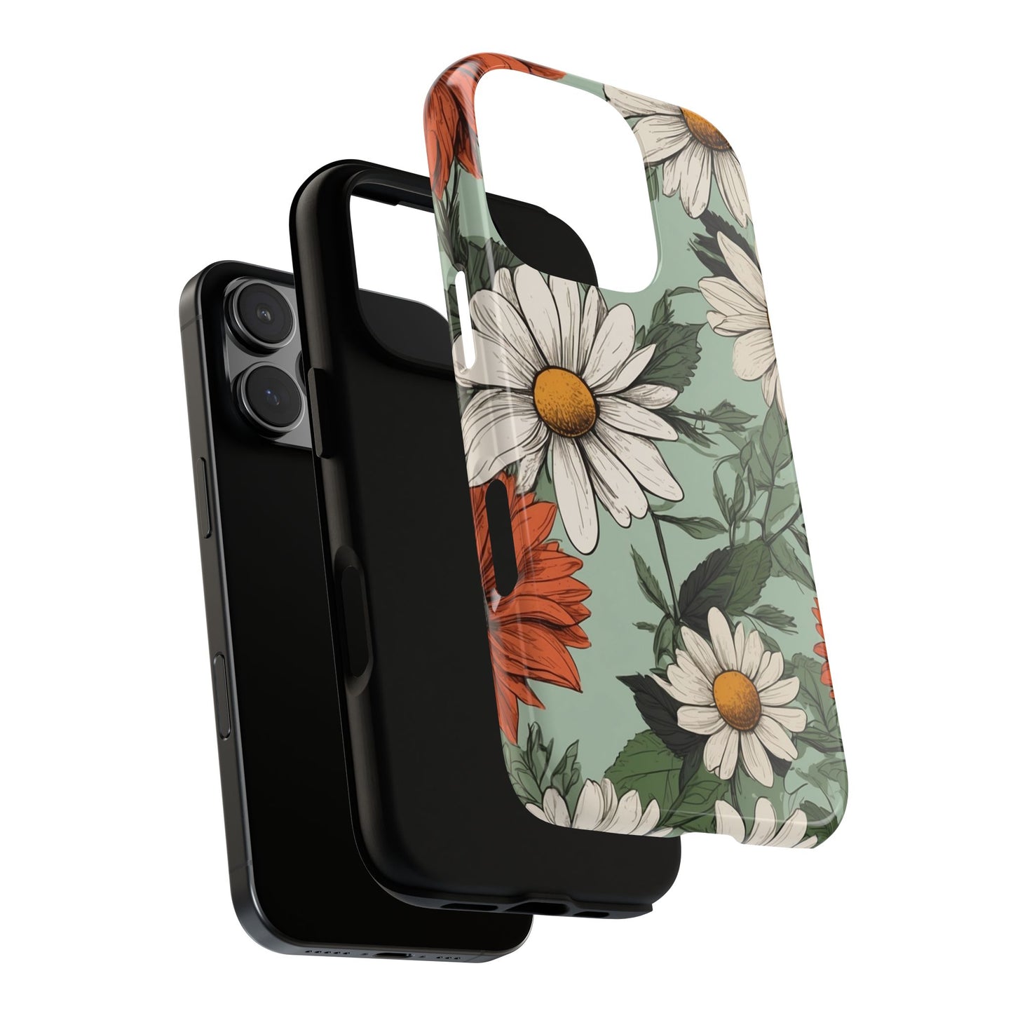 Phone Case - Boho Chic Daisies Floral Pattern ’White & Orange’ Phone Case