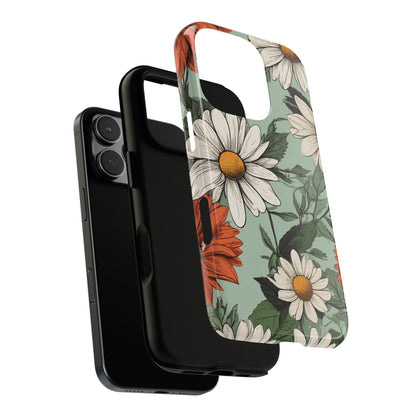 Phone Case - Boho Chic Daisies Floral Pattern ’White & Orange’ Phone Case