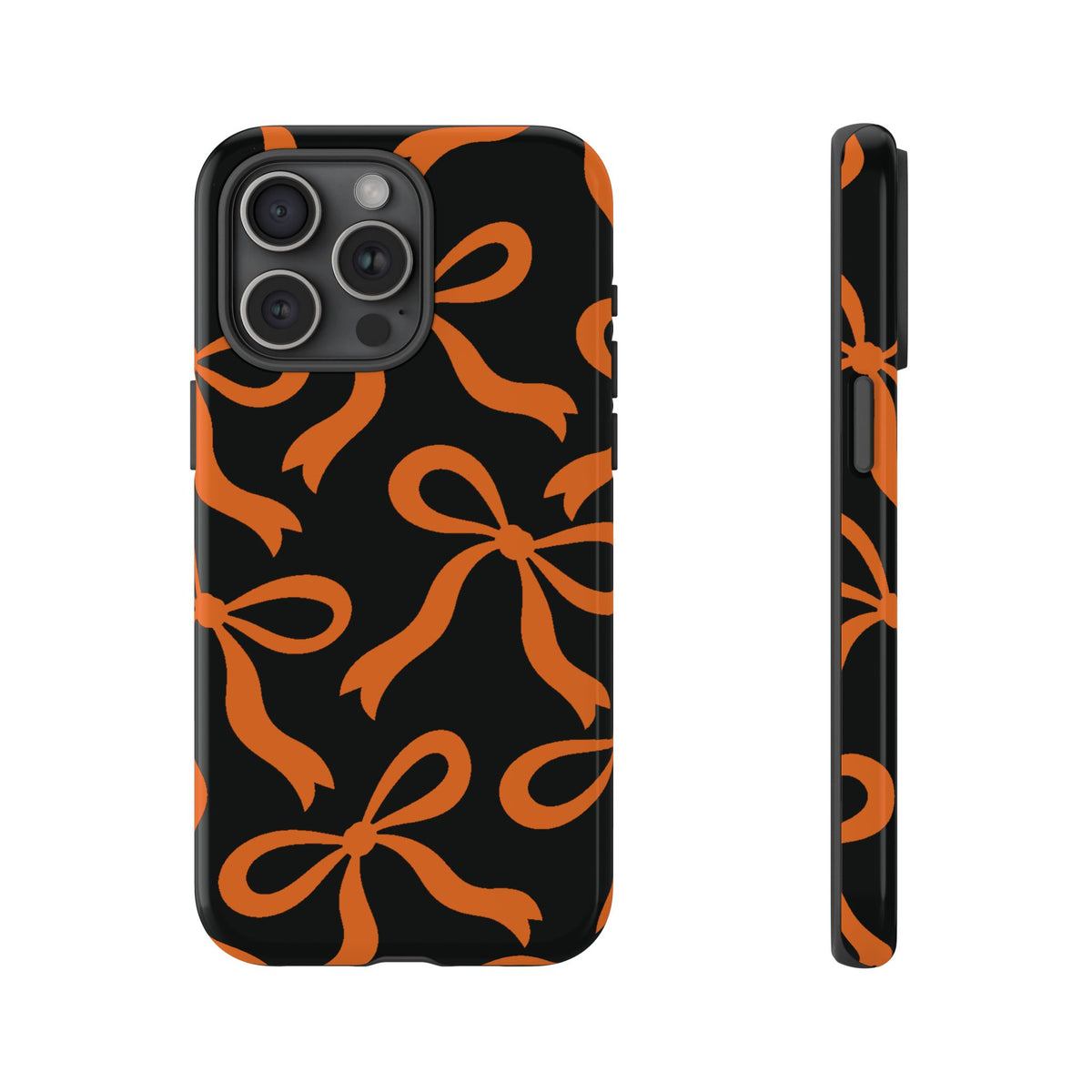 Bold Black and Burnt Orange Bow Pattern Phone Case - Black Phone Case - iPhone 15 Pro Max / Glossy