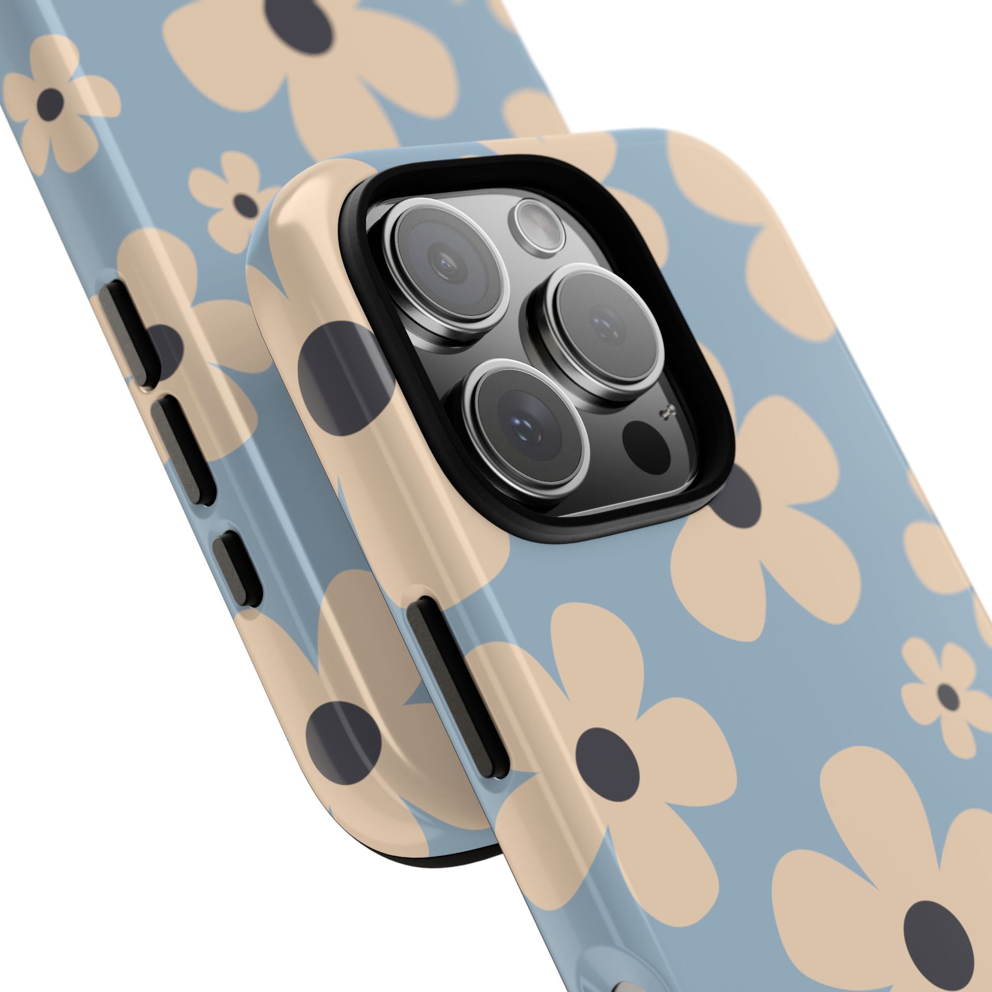 Phone Case - Cute Light Blue & Cream Daisy Pattern Phone Case