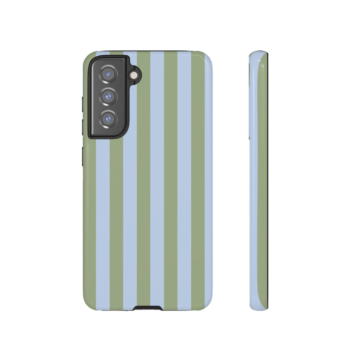 Trendy Ice Blue & Green Stripe Pattern Phone Case - Blue Phone Case - Samsung Galaxy S21 FE / Glossy