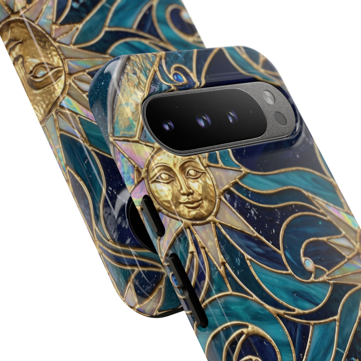 Elegant Teal & Gold Celestial Suns Phone Case