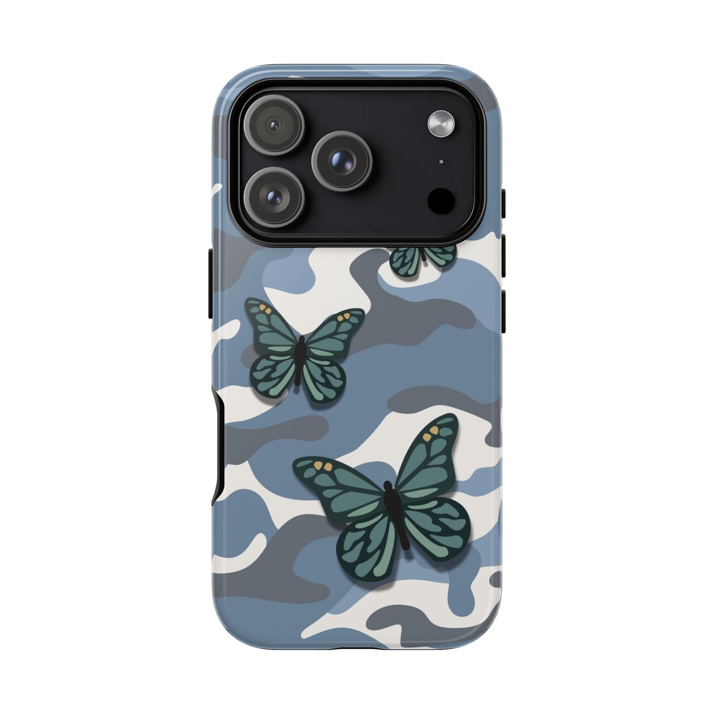 iPhone 17 Pro / Glossy Phone Case - Light Blue Butterfly Camo Phone Case
