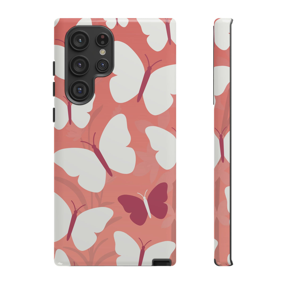 Minimalist Pink Butterfly Pattern Phone Case - Pink Phone Case - Samsung Galaxy S22 Ultra / Glossy