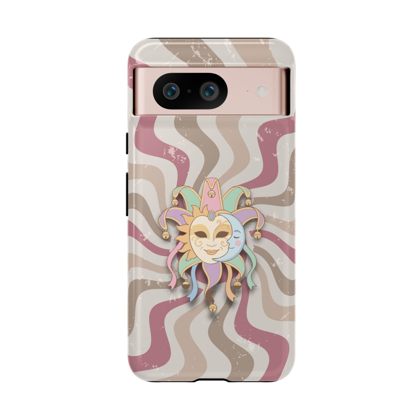 Sun & Moon Jester Mask – Pink Retro Wave Phone Case - Pink Phone Case - Google Pixel 8 / Glossy